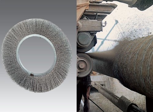 Brush wheel crimped wire applied to concrete coating, tube coating